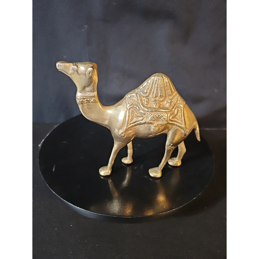 Vintage Solid Brass Etched Camel Figurine Statue Egyptian Decor